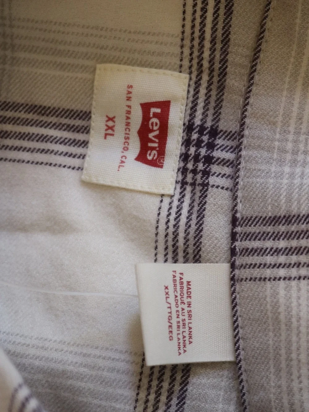 Levi's Men's XXL NWT Relaxed Fit Plaid Flannel Button-Up Shirt Cream 100% Cotton